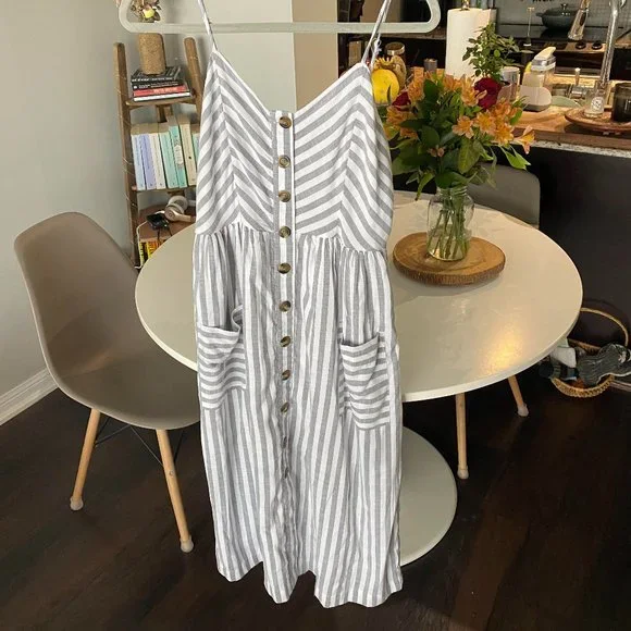 American Eagle Striped Button Front Midi Dress Size M - Picture 2 of 7